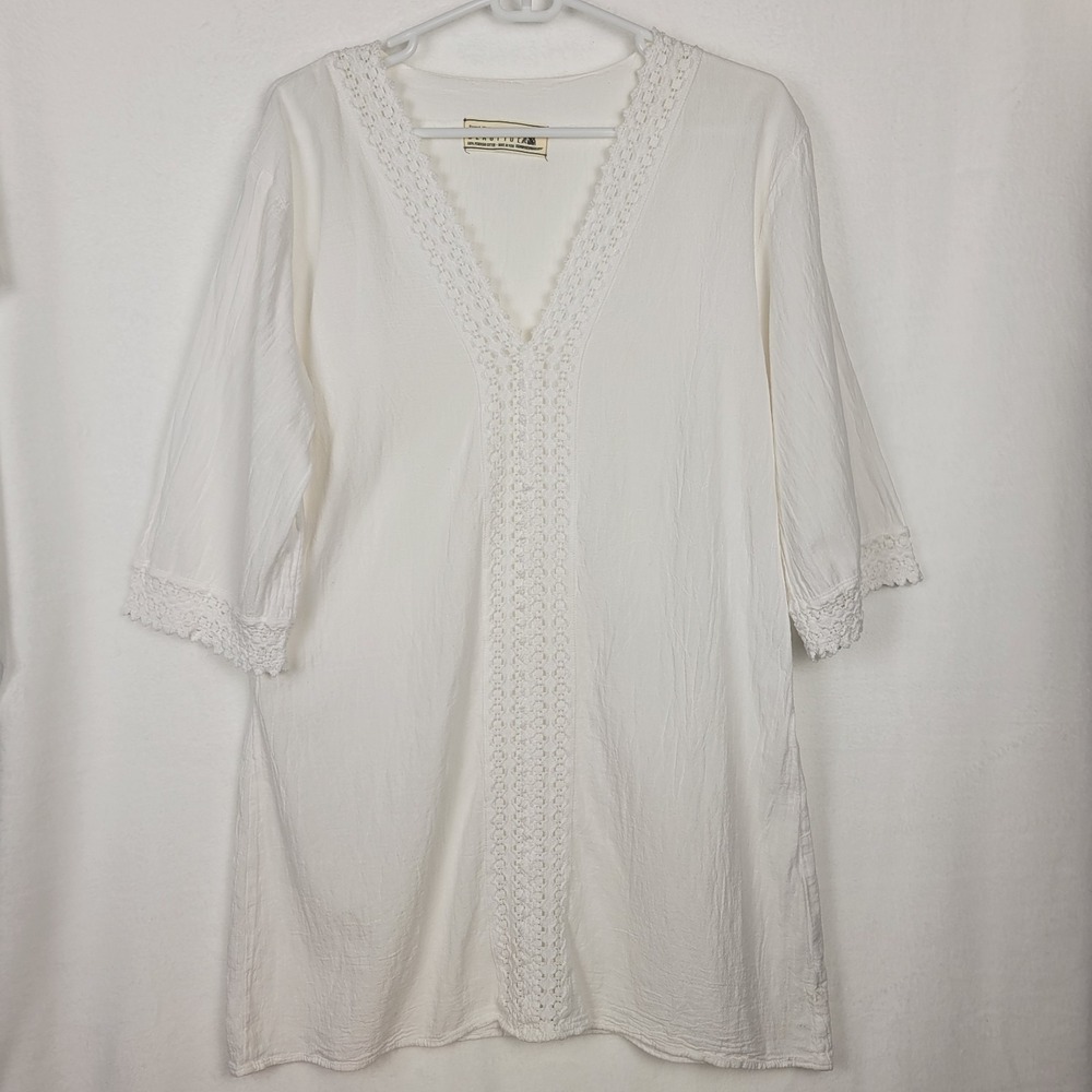 Seaspice Resort Wear White 100% Peruvian Cotton Lace Tunic Beach Cover Up